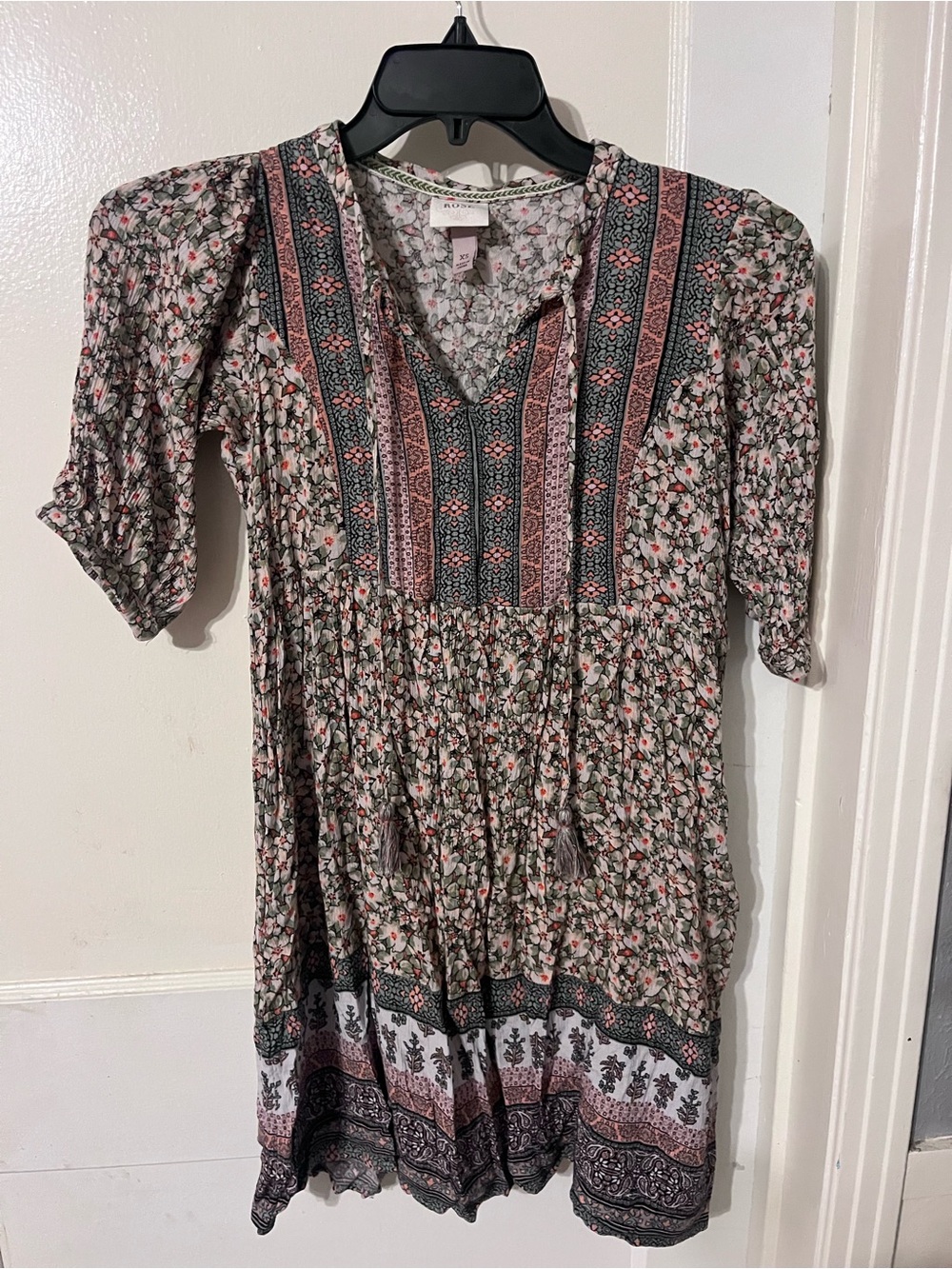 Knox Rose Floral Boho Midi Dress in Green, Pink, Cream